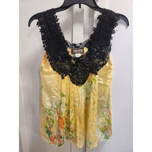 Tracy Feith 100% Silk Floral Sequin & Lace Sleeveless Blouse Top Yellow Sz XS